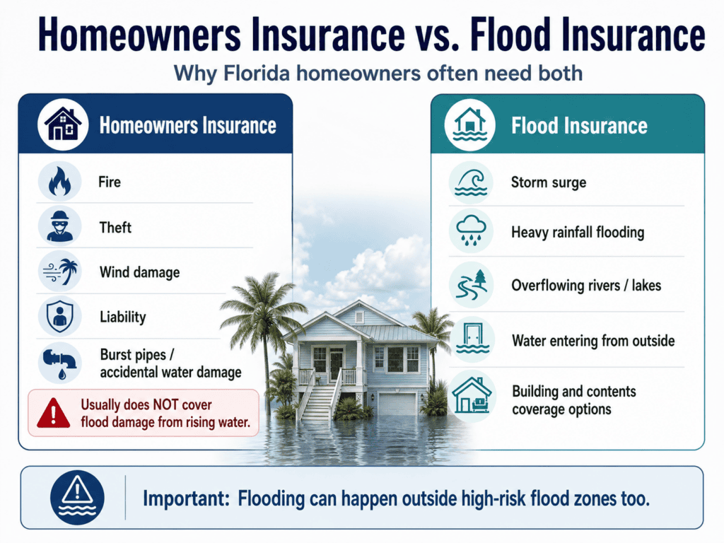 Homeowners insurance vs. flood insurance comparison for Florida homeowners